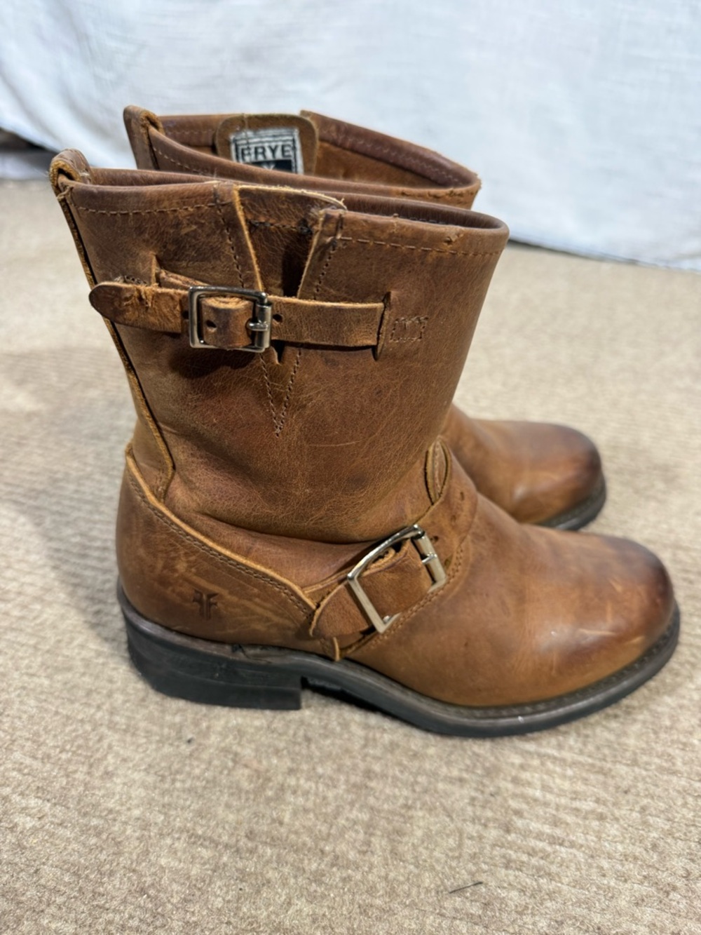 Frye Engineer‎ 8R Brown Leather Biker Boots Women’s Size 7M
